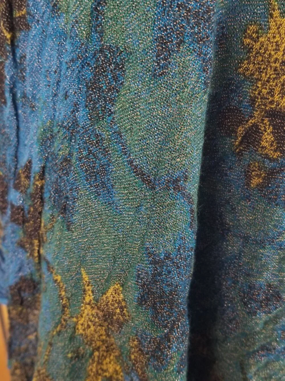 Ann Taylor Blue Scarf Night Sky Black Gold Accents Rectangular Wool Blend Long